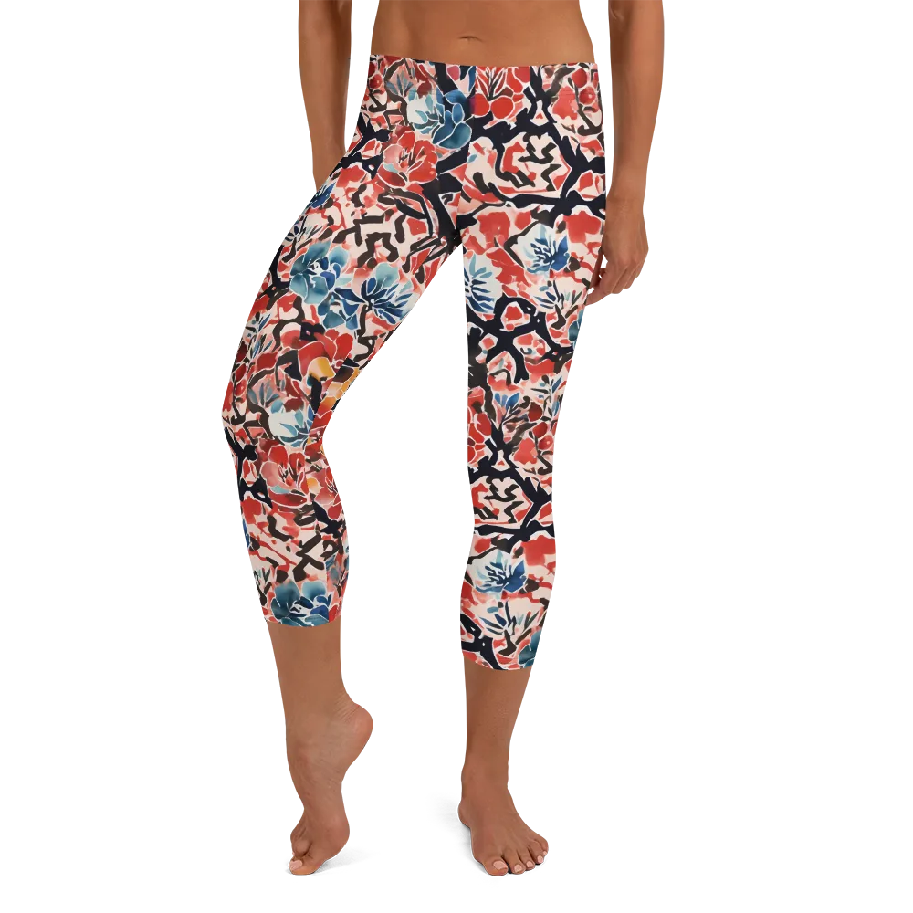Crimson Brushwork on Capri Leggings — Front