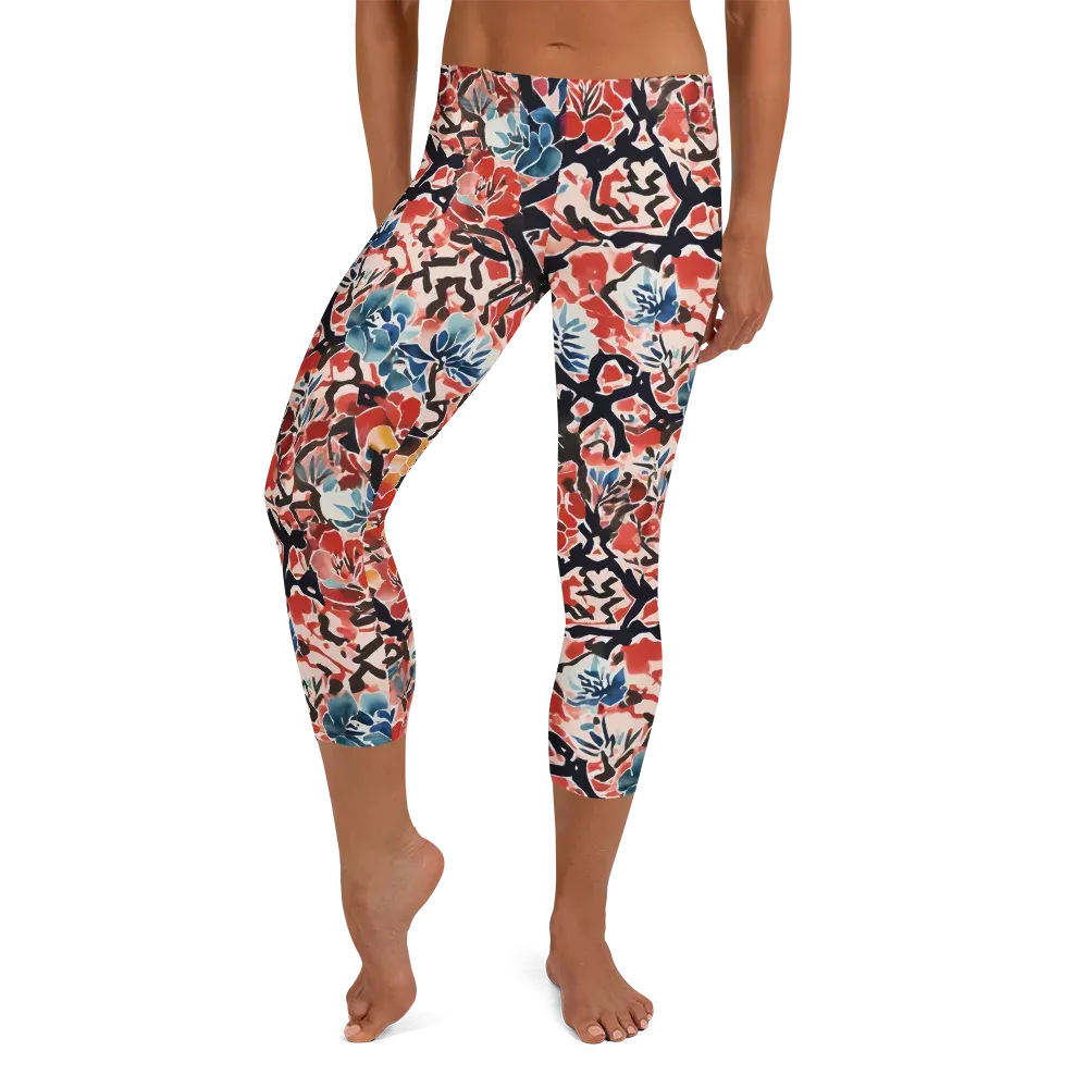 Crimson Brushwork on Capri Leggings — Front