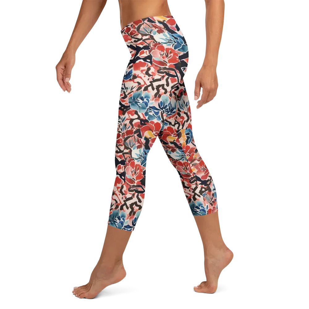 Crimson Brushwork on Capri Leggings — Left