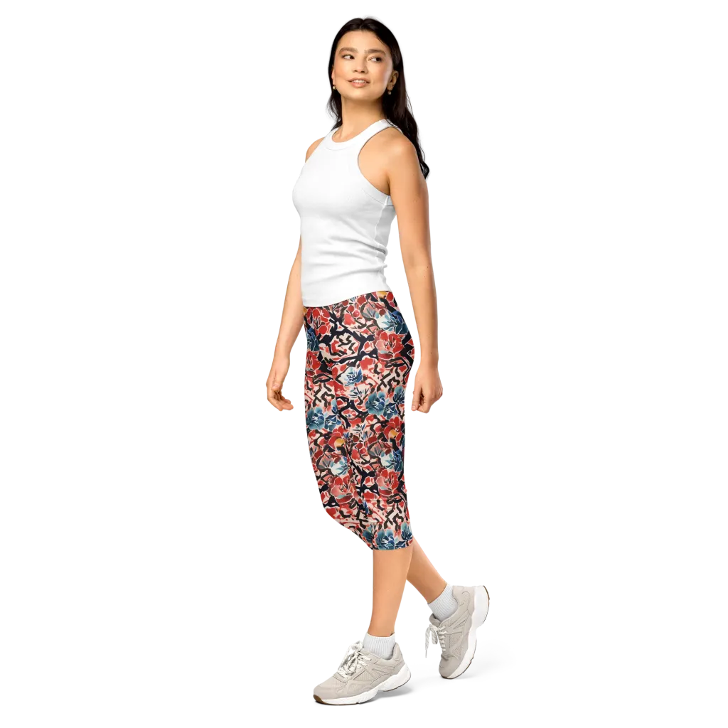 Crimson Brushwork on Capri Leggings — Print file
