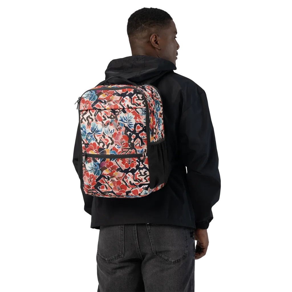 Crimson Brushwork on Utility Backpack — Back