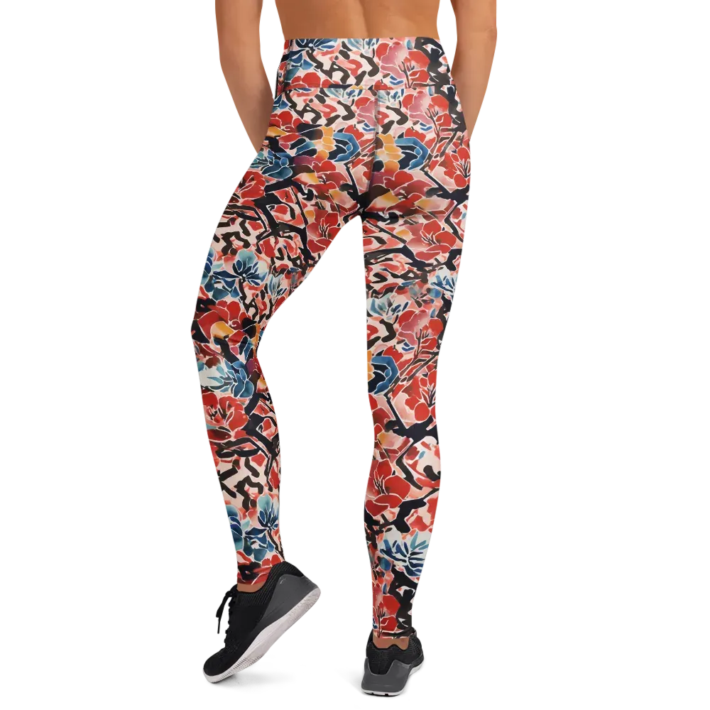 Crimson Brushwork on Yoga Leggings — Back