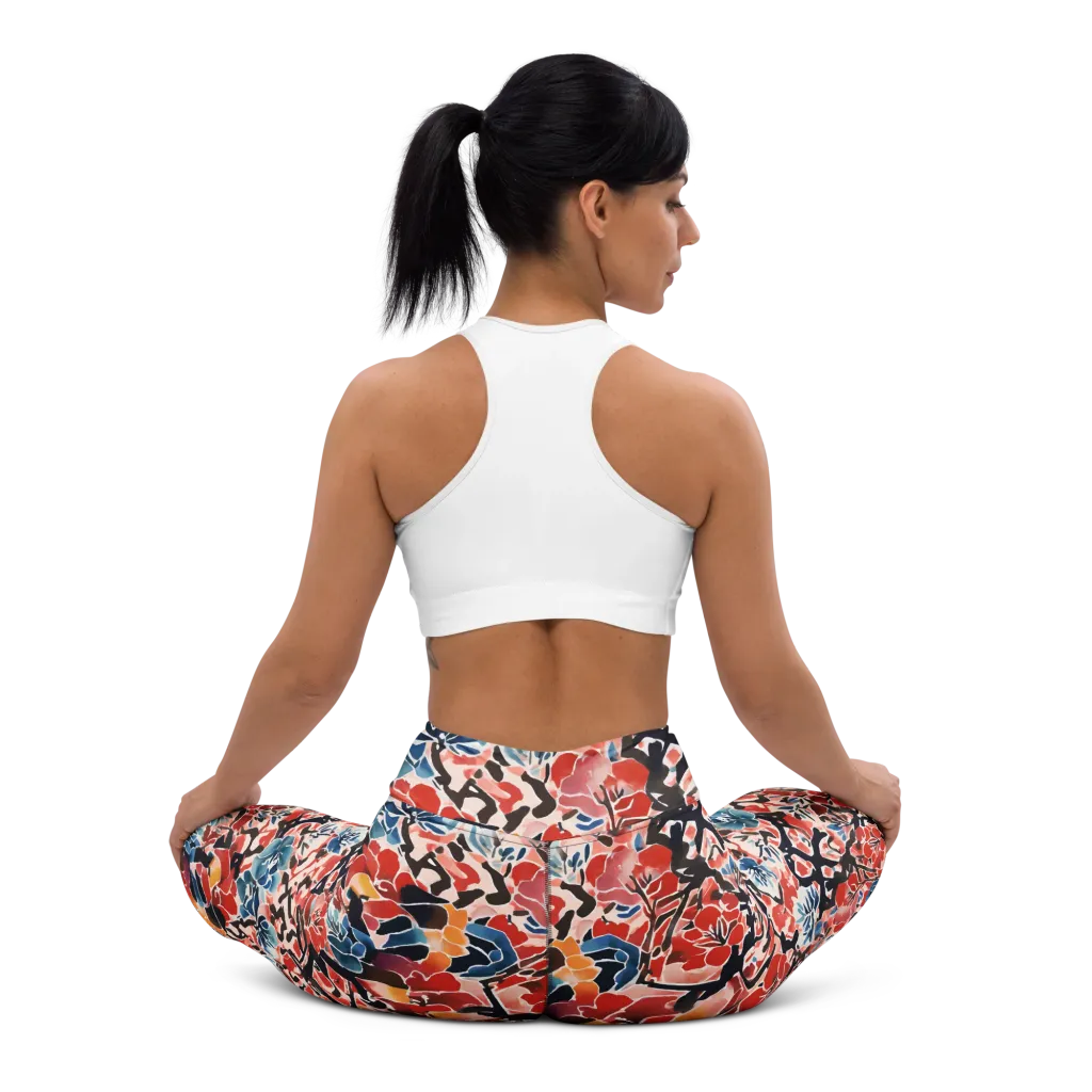 Crimson Brushwork on Yoga Leggings — Back waist