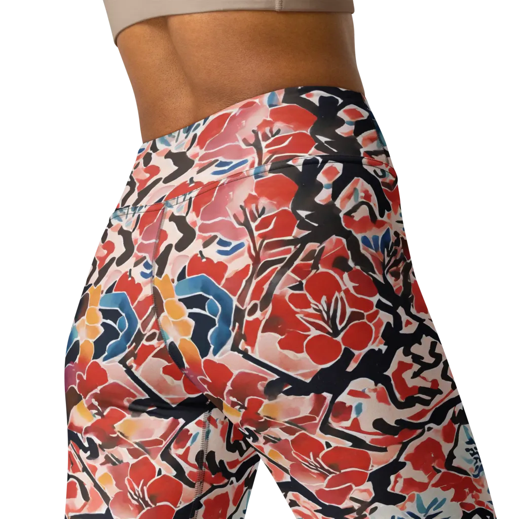 Crimson Brushwork on Yoga Leggings — Back 2