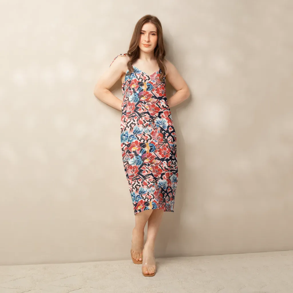 Crimson Brushwork on Slip Dress — Back print