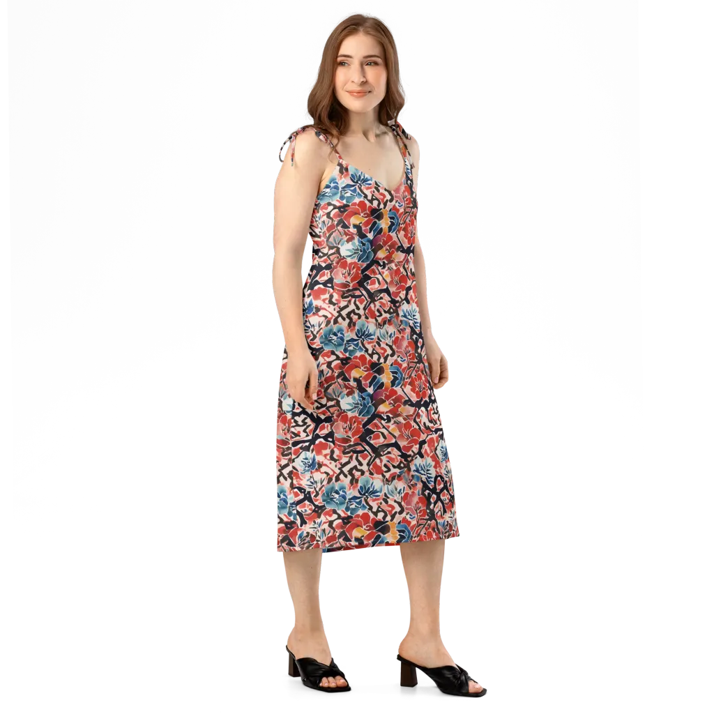 Crimson Brushwork on Slip Dress — Right Front