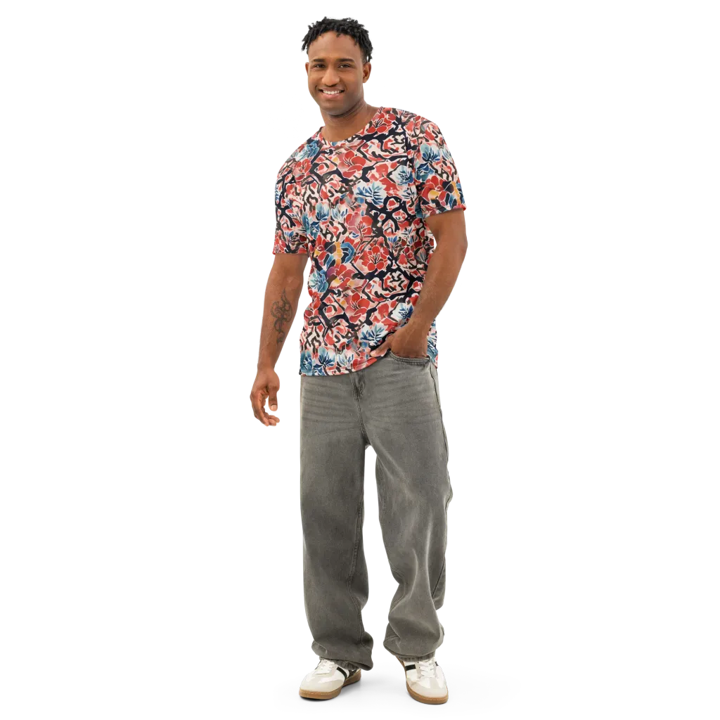 Crimson Brushwork on Men's Cotton Crew Neck T-Shirt — Front