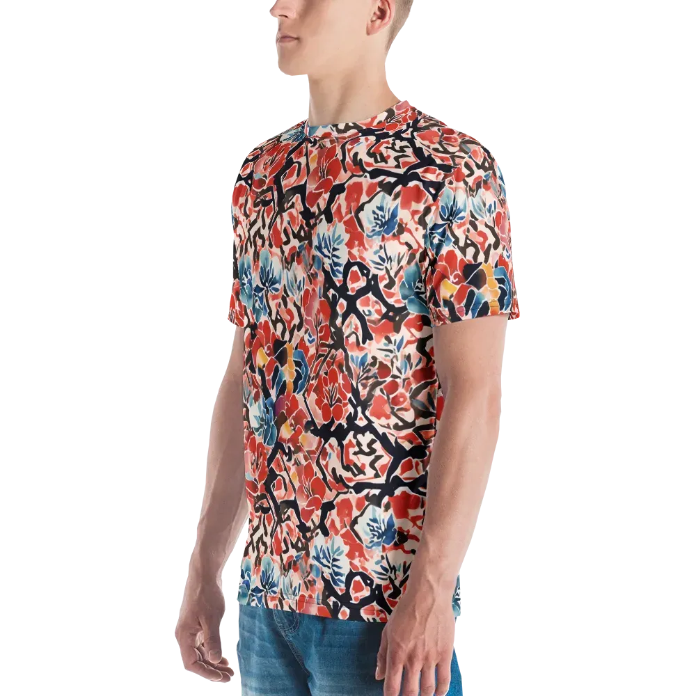 Crimson Brushwork on Men's Crew Neck T-Shirt — Left
