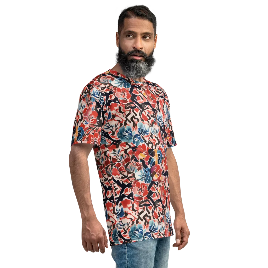 Crimson Brushwork on Men's Crew Neck T-Shirt — Right sleeve