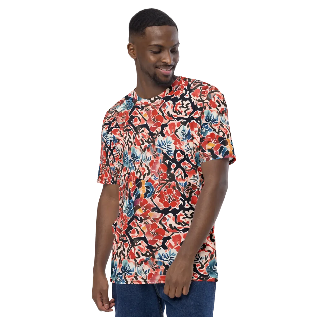 Crimson Brushwork on Men's Crew Neck T-Shirt — Left sleeve