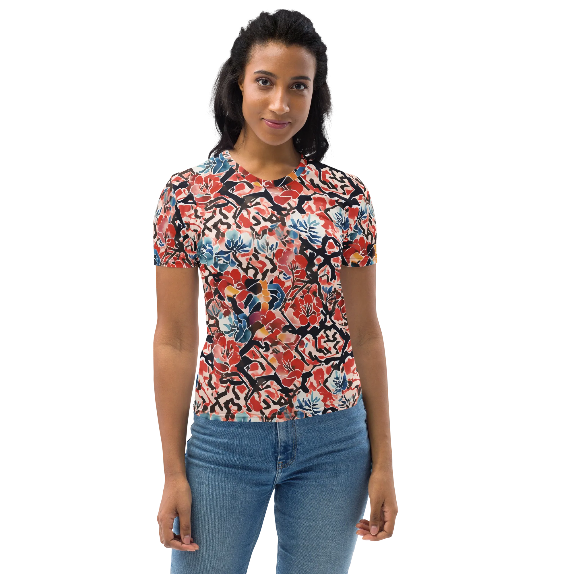 Crimson Brushwork on Women's Crew Neck T-Shirt — Print file