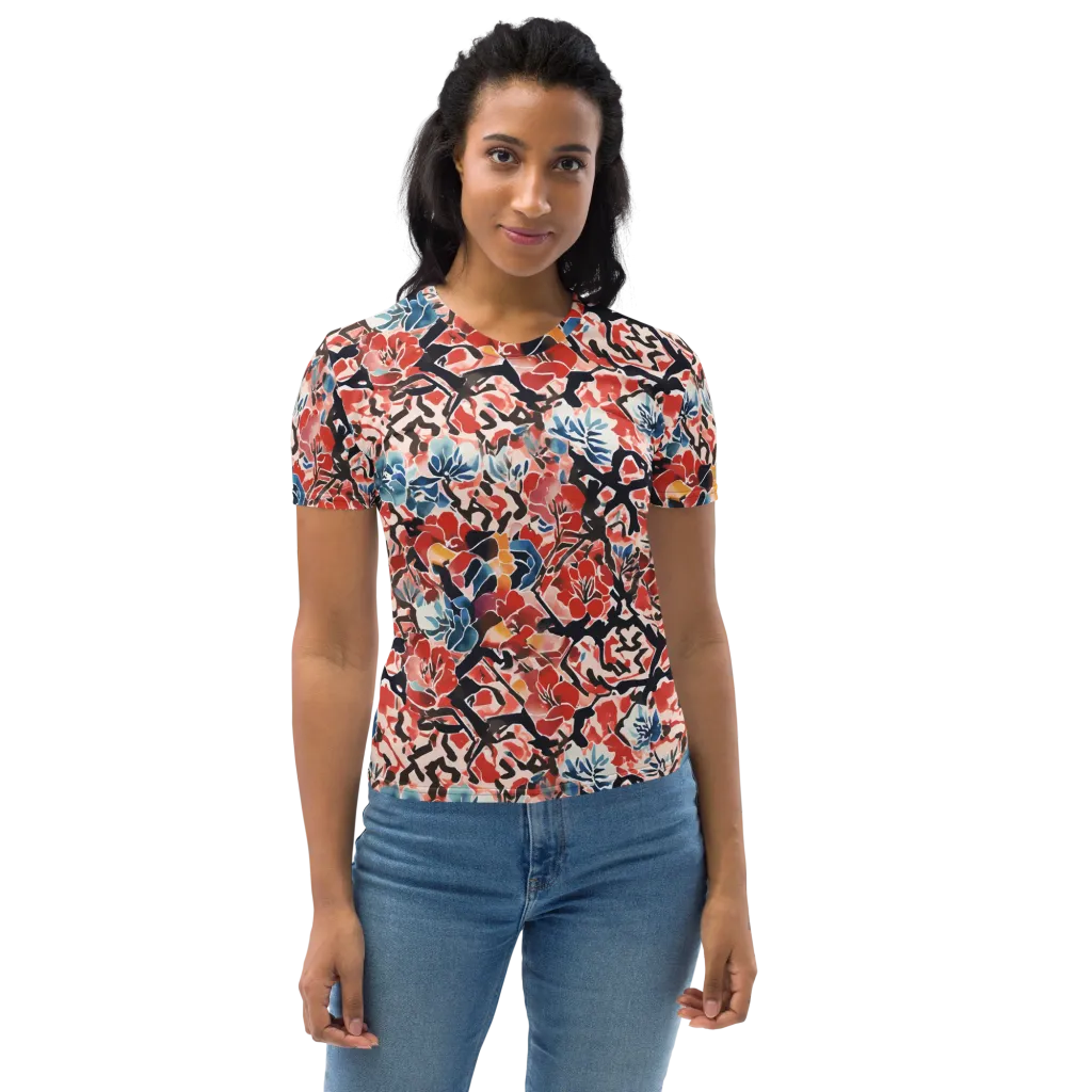 Crimson Brushwork on Women's Crew Neck T-Shirt — Print file