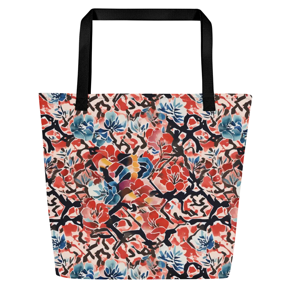 Crimson Brushwork on Large Tote Bag W/ Pocket — Front