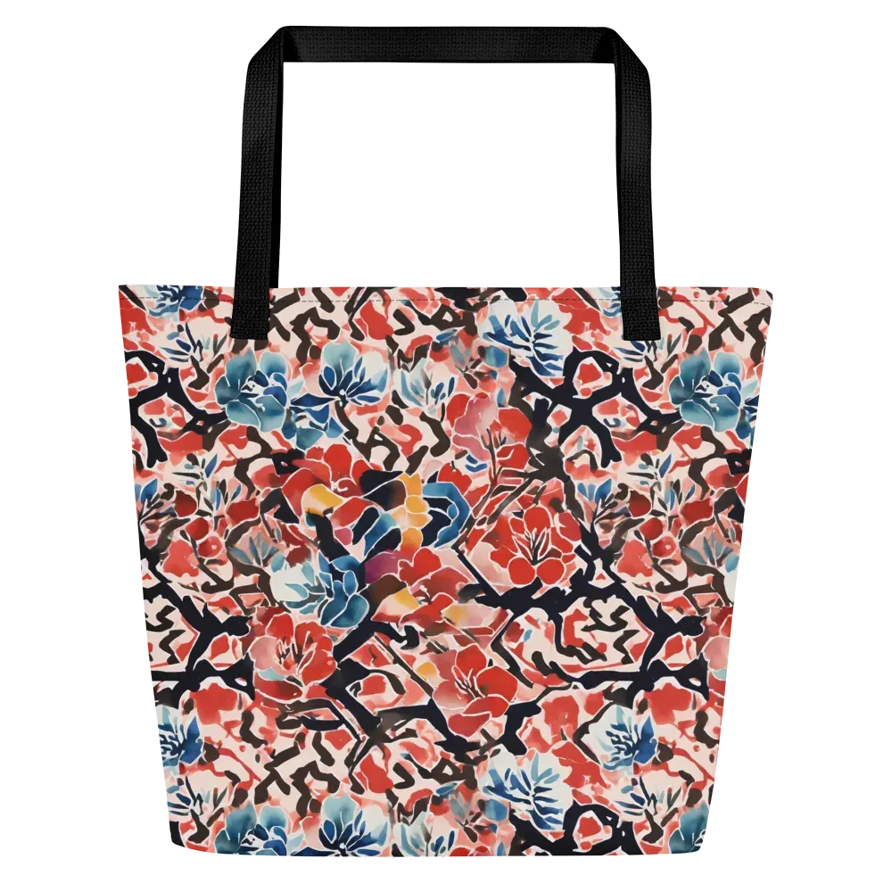 Crimson Brushwork on Large Tote Bag W/ Pocket — Front