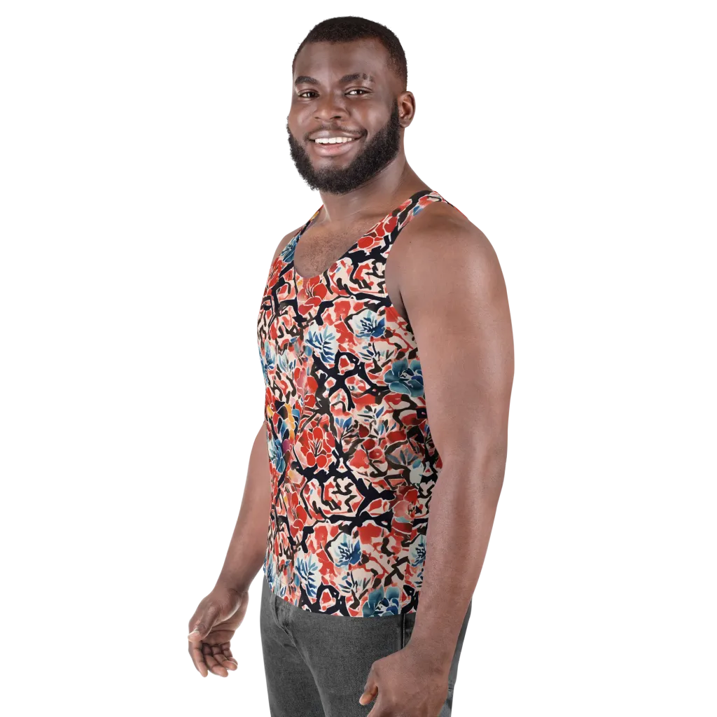 Crimson Brushwork on Men's Tank Top — Left Front