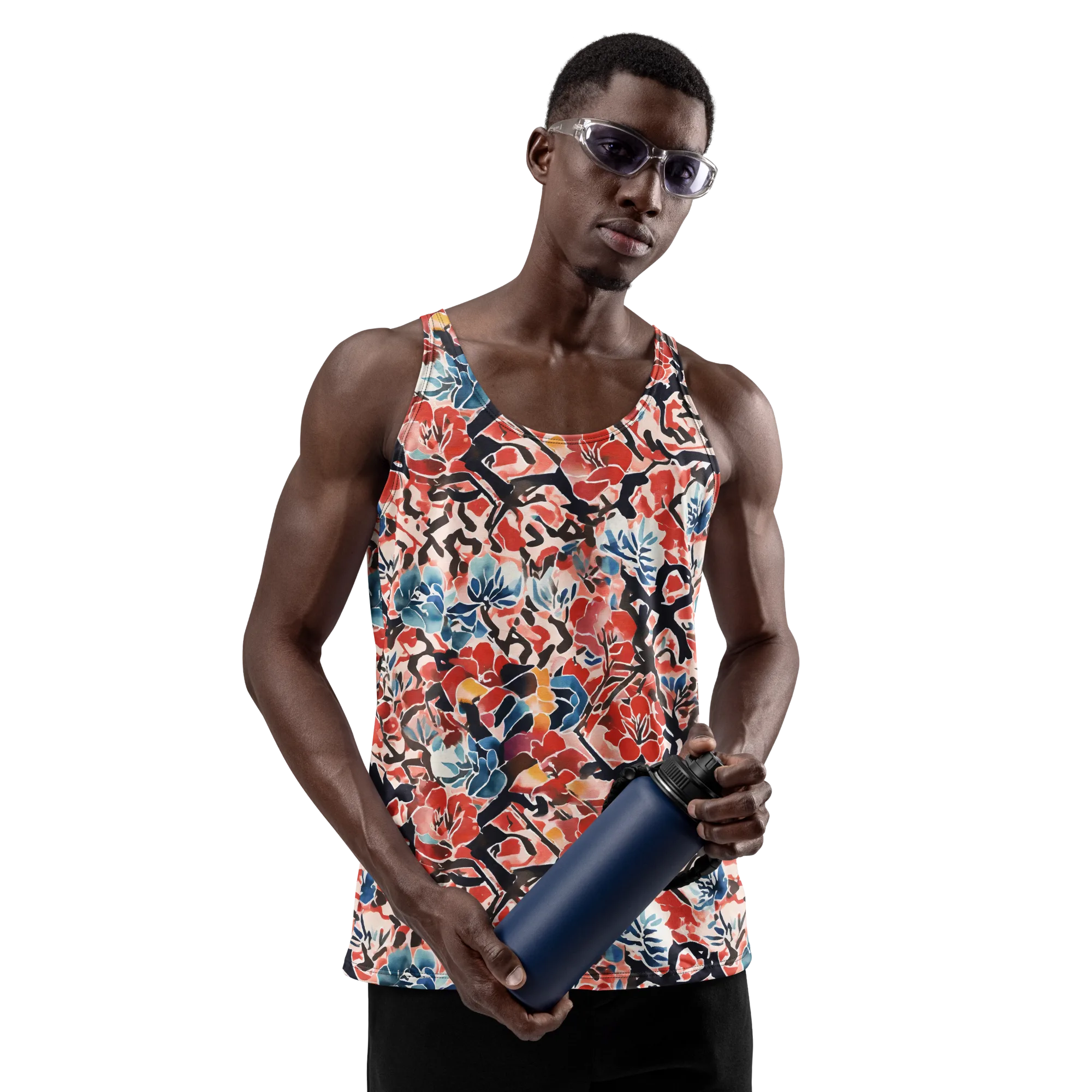 Crimson Brushwork on Men's Tank Top — Front print