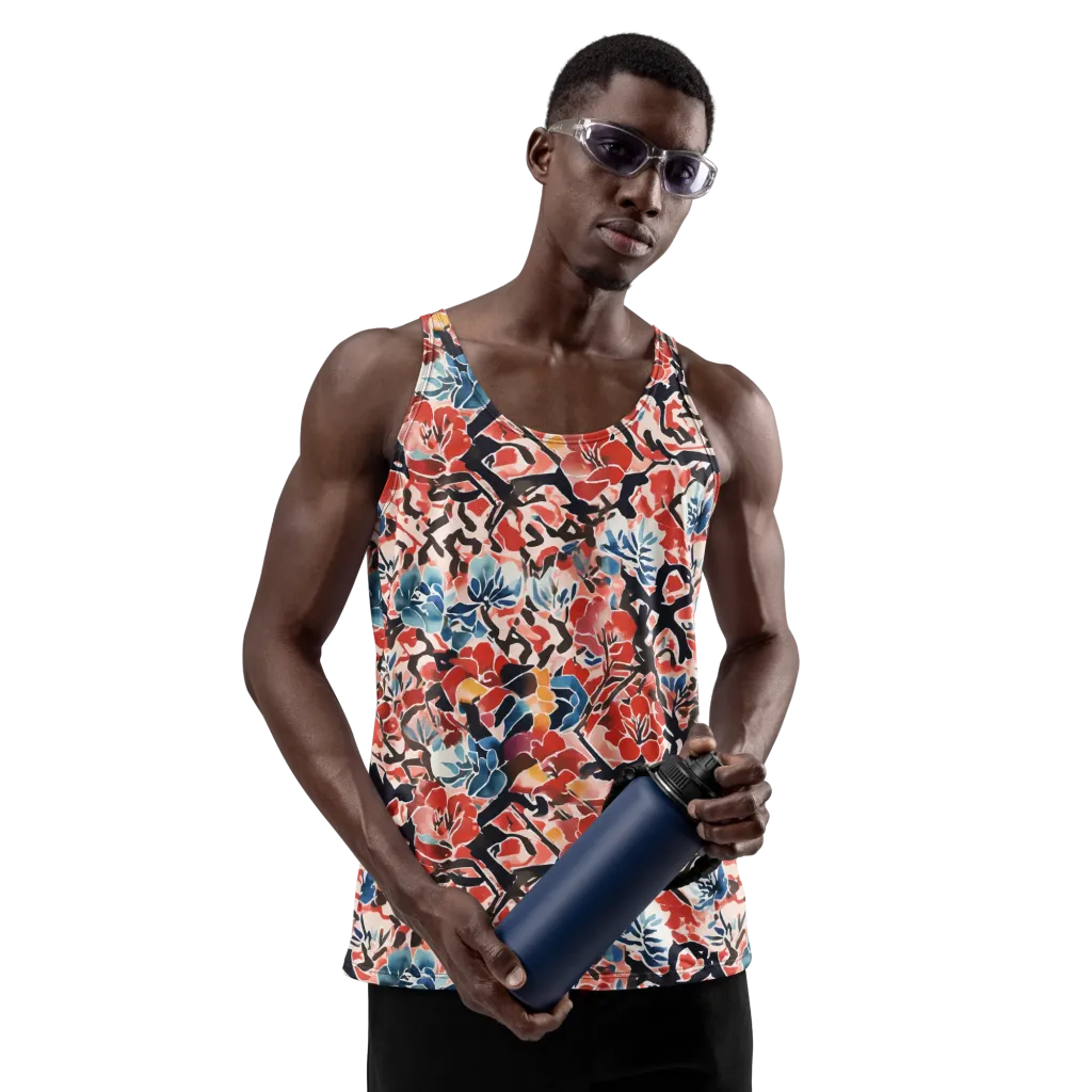 Crimson Brushwork on Men's Tank Top — Front print
