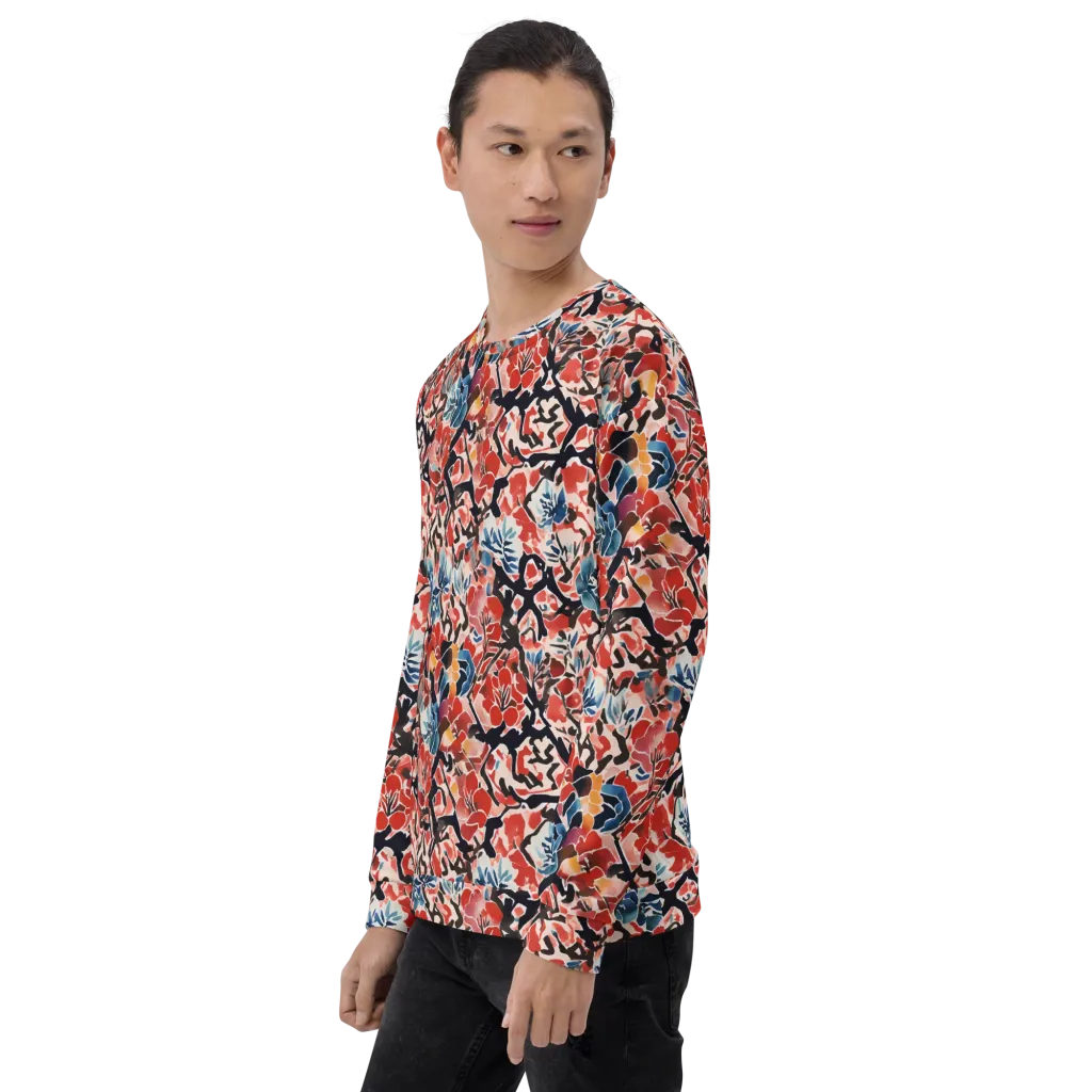 Crimson Brushwork on Sweatshirt — Left sleeve