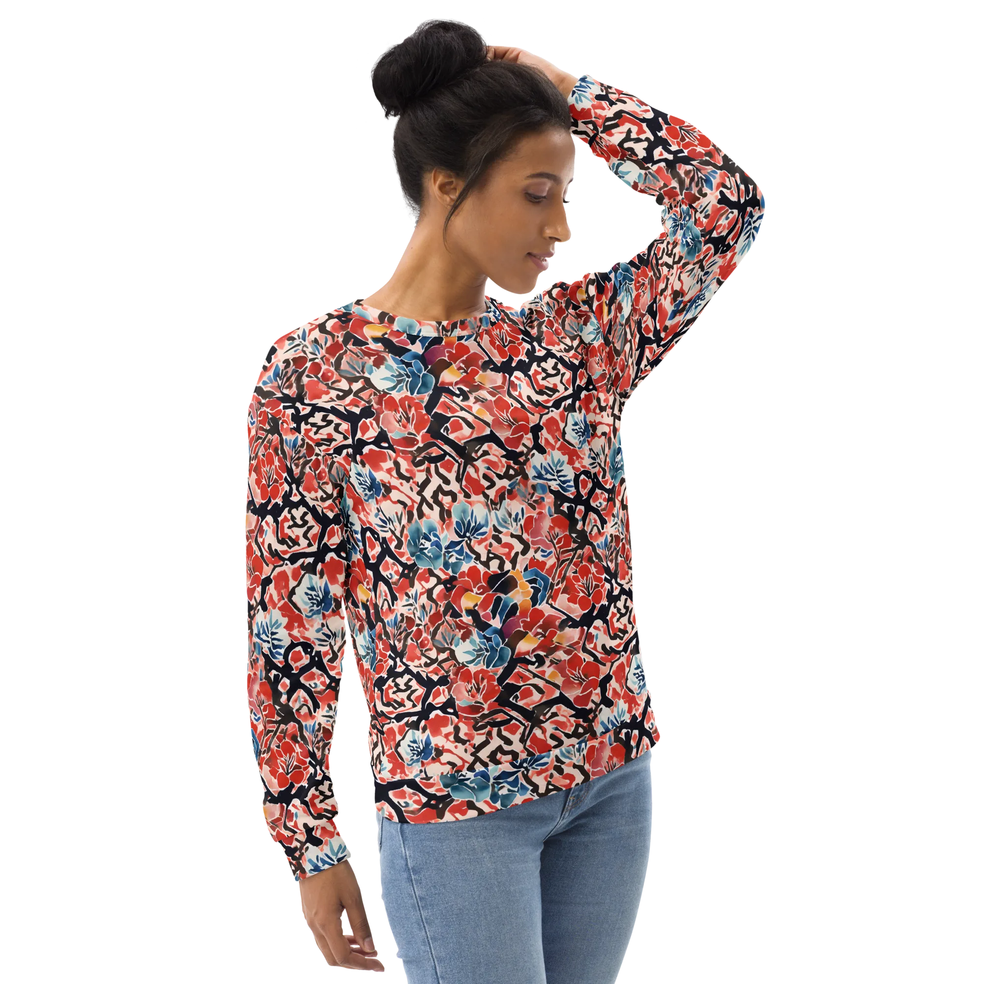 Crimson Brushwork on Sweatshirt — Right sleeve