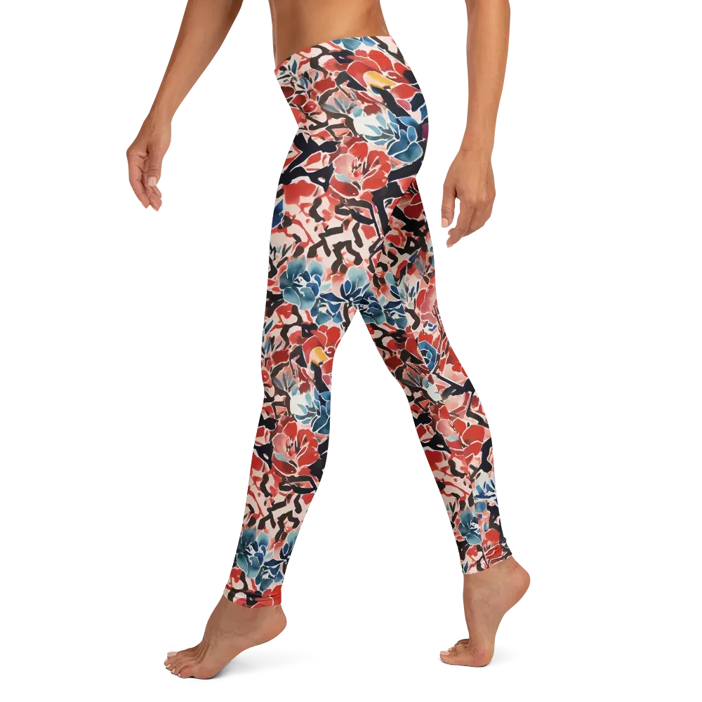 Crimson Brushwork on Leggings — Left
