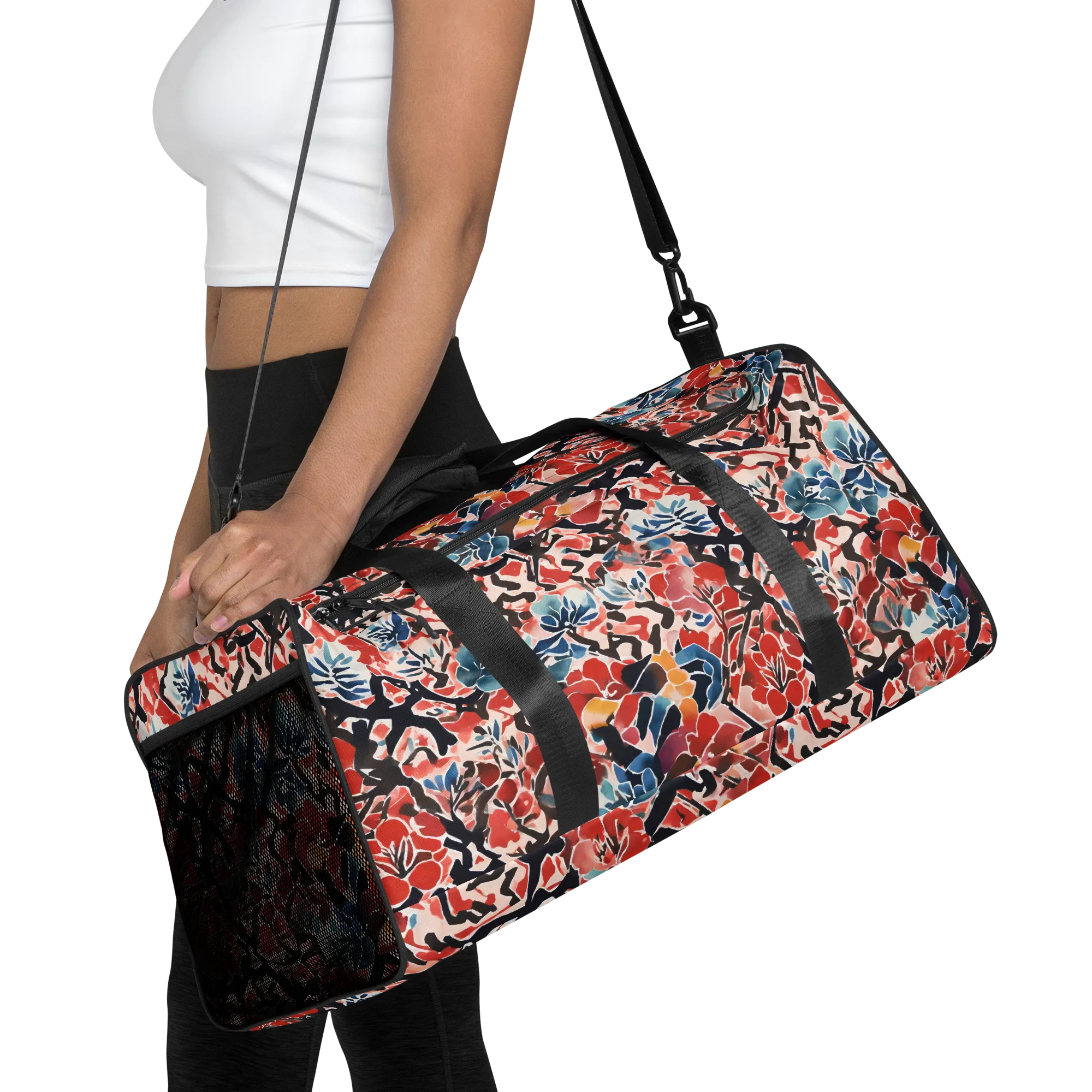 Crimson Brushwork on Duffle Bag — Front