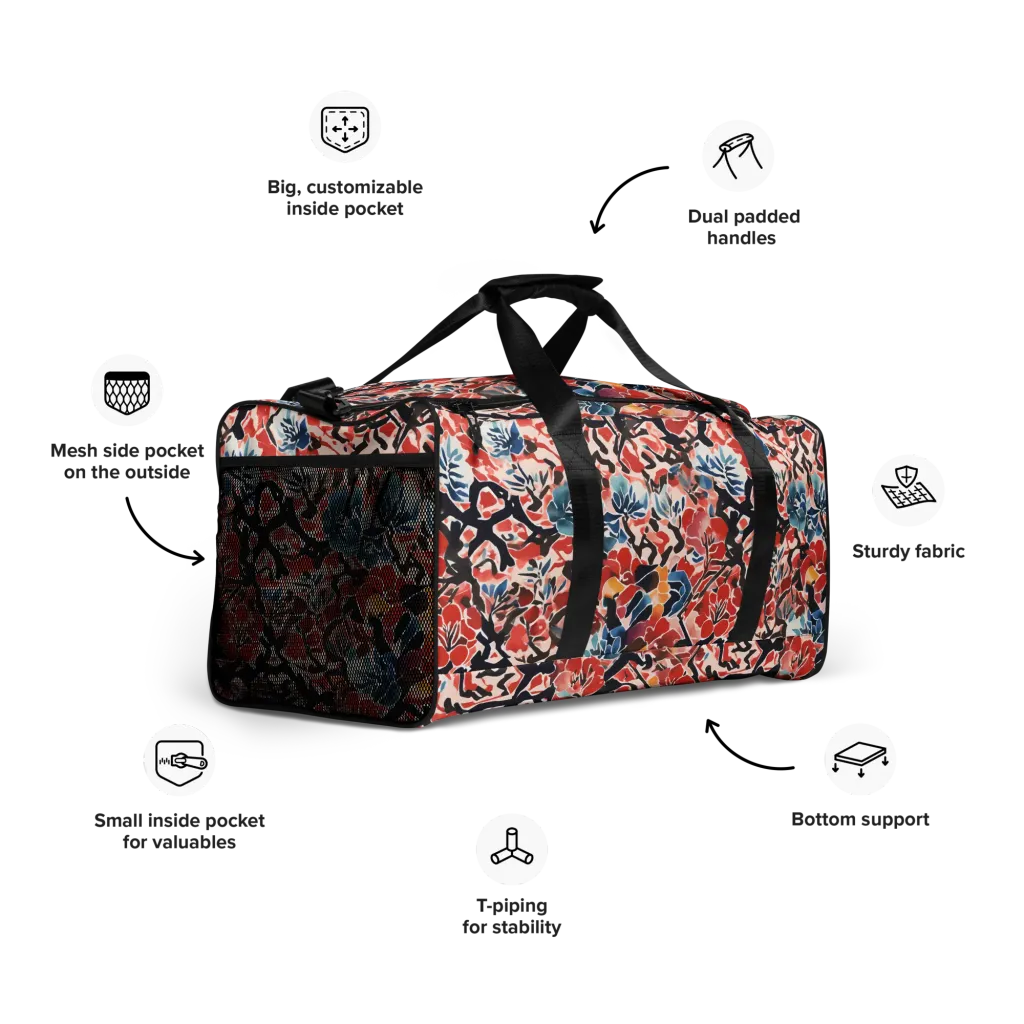 Crimson Brushwork on Duffle Bag — Front print