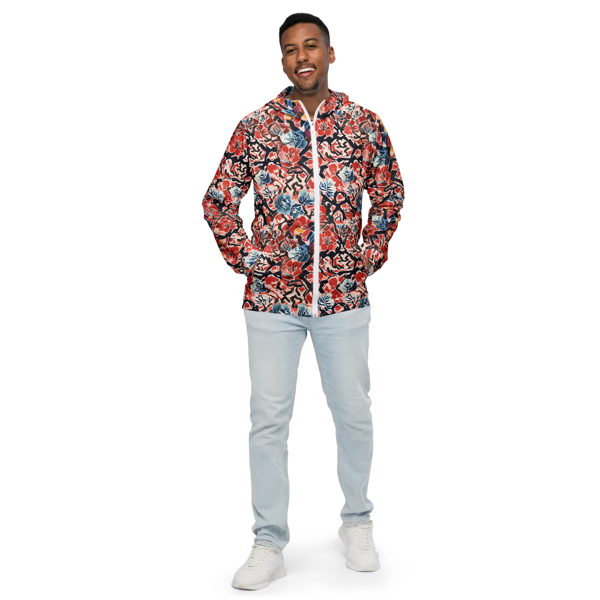 Crimson Brushwork on Men's Windbreaker — Front