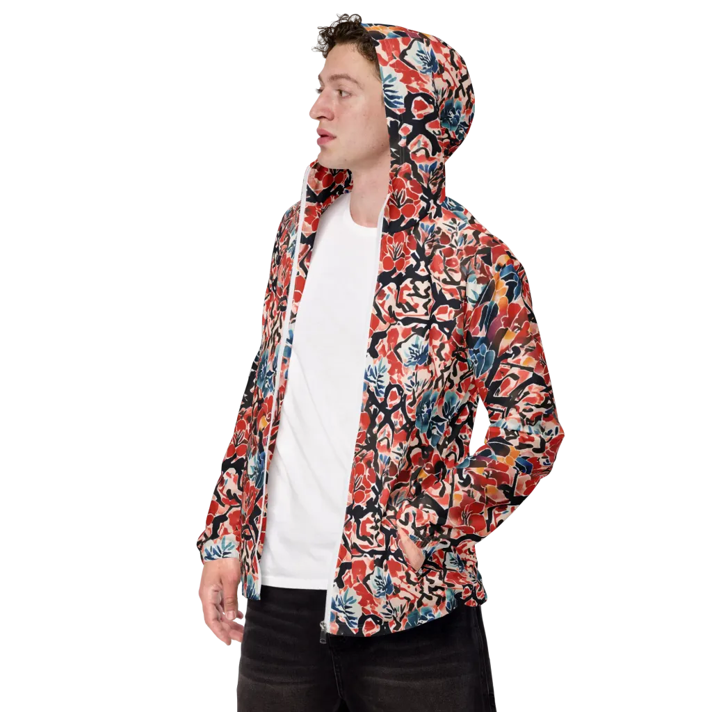 Crimson Brushwork on Men's Windbreaker — Left Front