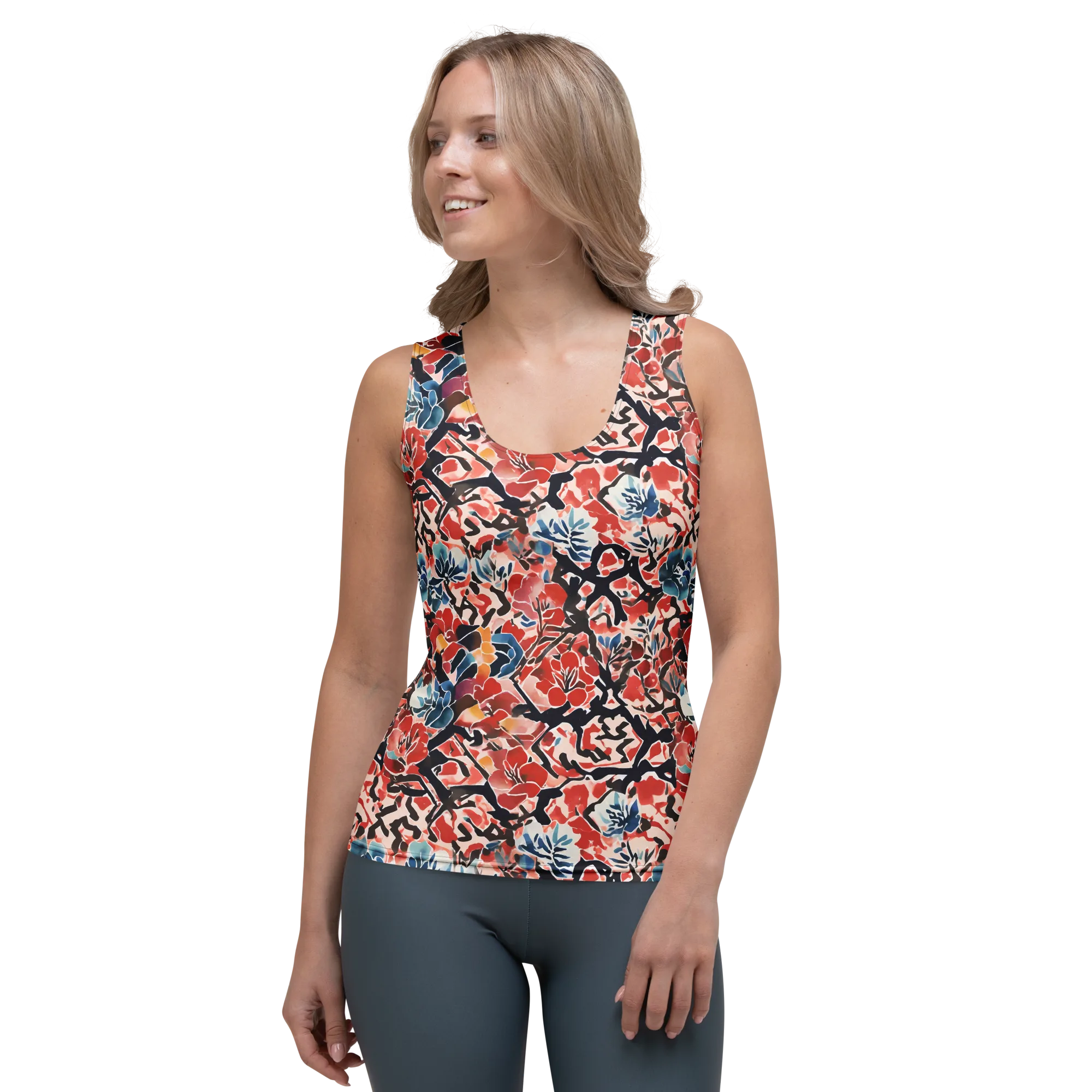 Crimson Brushwork on Women's Tank Top — Front
