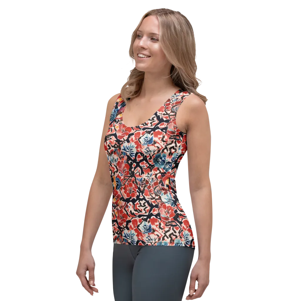 Crimson Brushwork on Women's Tank Top — Left Front