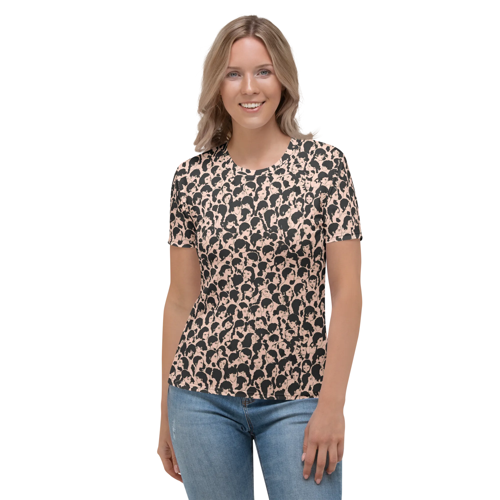 Many Faces on Women's Crew Neck T-Shirt — Front