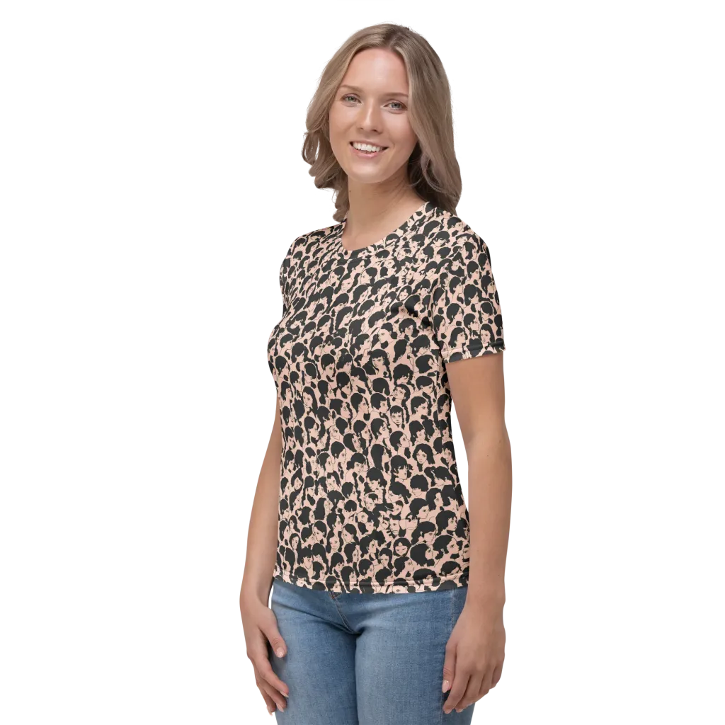 Many Faces on Women's Crew Neck T-Shirt — Left sleeve
