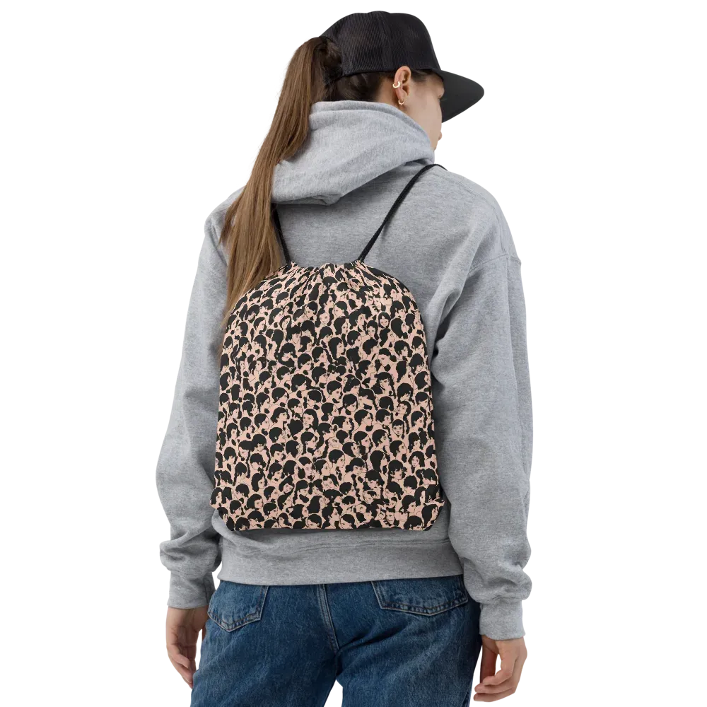 Many Faces on Drawstring Bag — Front