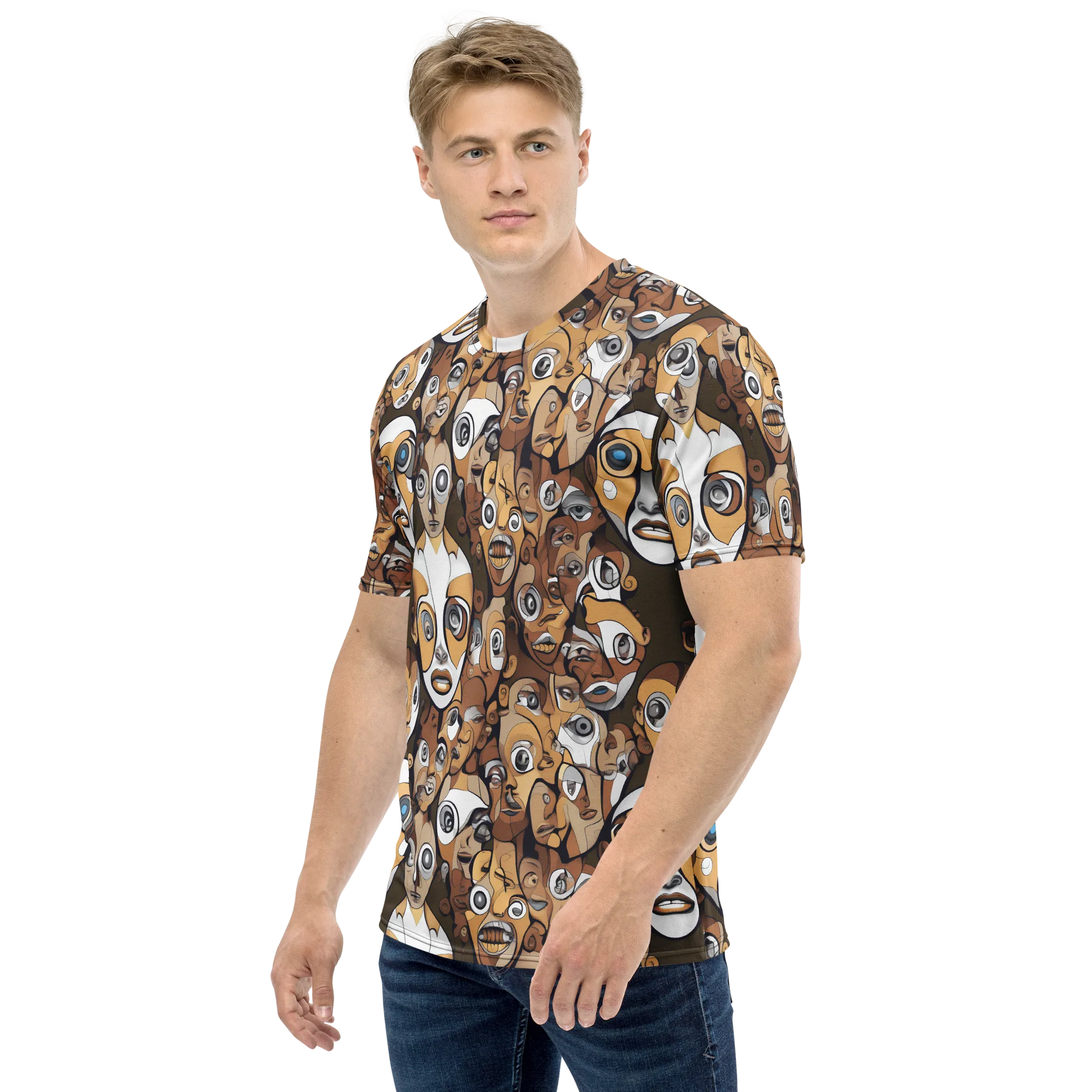 Many-eyed Masquerade on Men's Crew Neck T-Shirt — Left sleeve