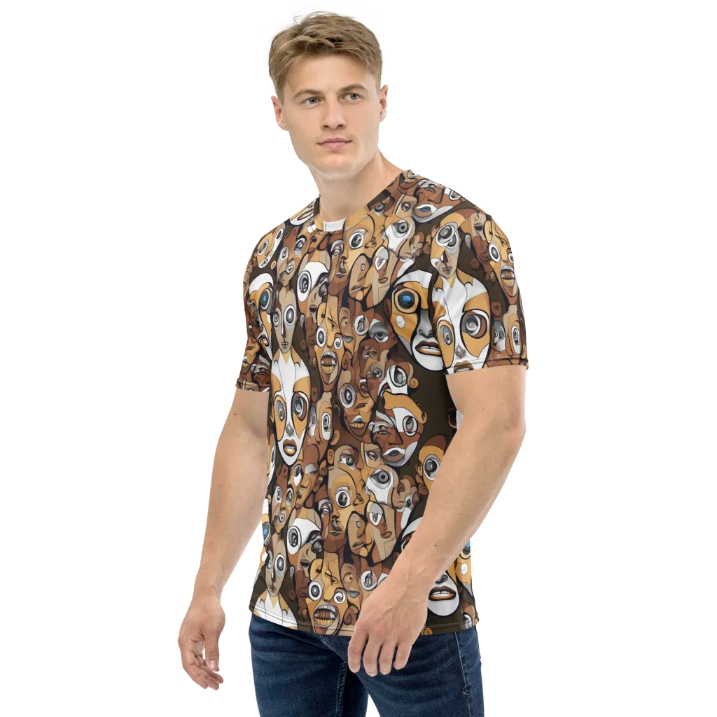 Many-eyed Masquerade on Men's Crew Neck T-Shirt — Left sleeve