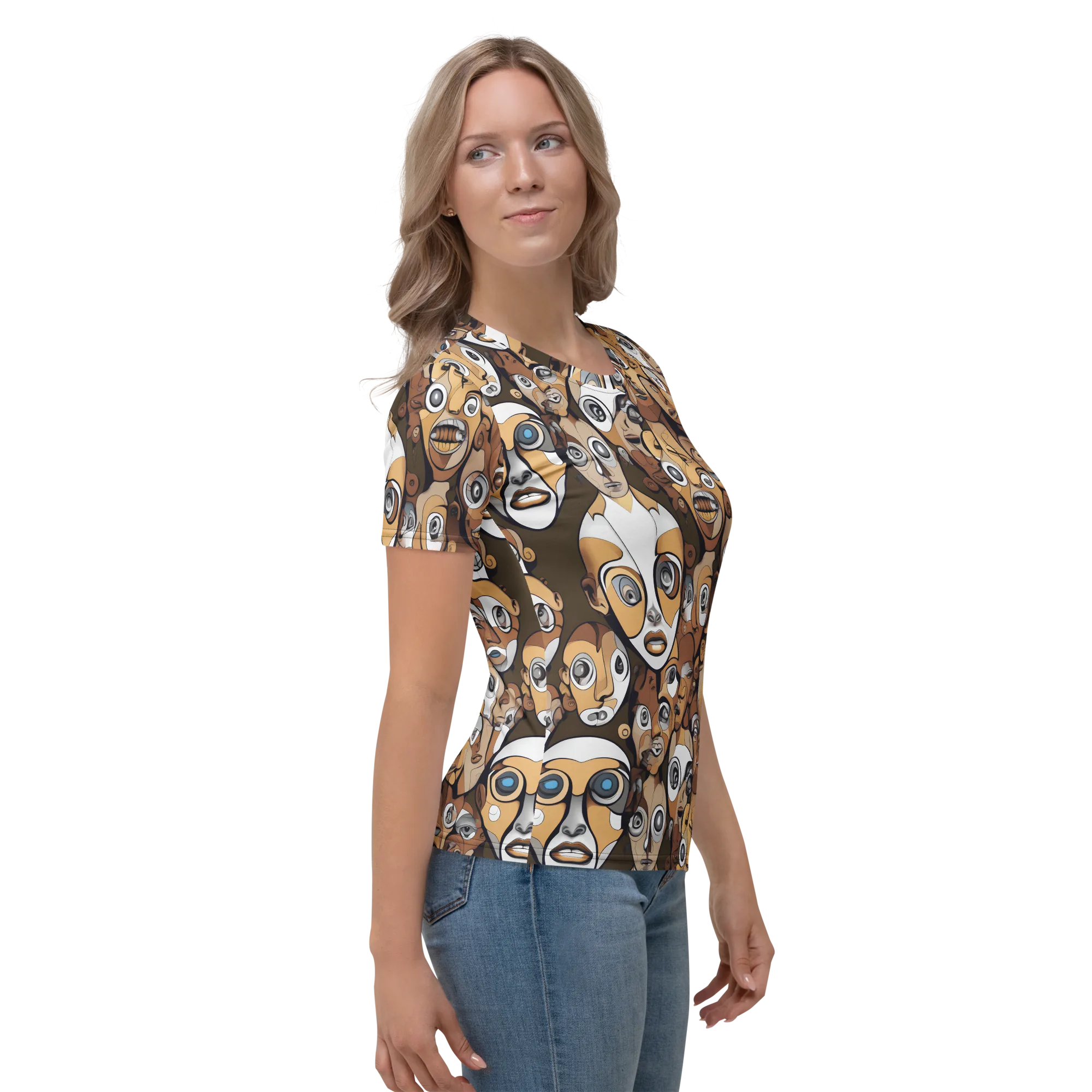 Many-eyed Masquerade on Women's Crew Neck T-Shirt — Right sleeve