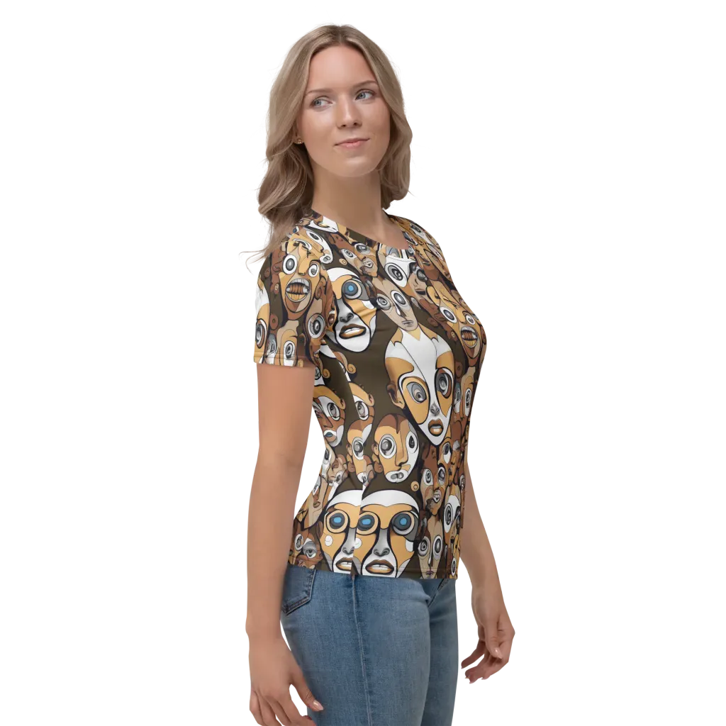 Many-eyed Masquerade on Women's Crew Neck T-Shirt — Right sleeve