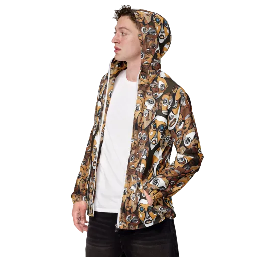 Many-eyed Masquerade on a Men's Windbreaker