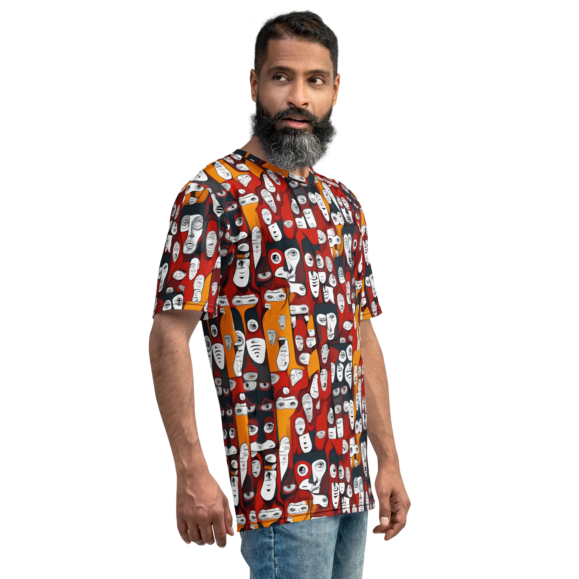 Crimson Visions on Men's Crew Neck T-Shirt — Right sleeve
