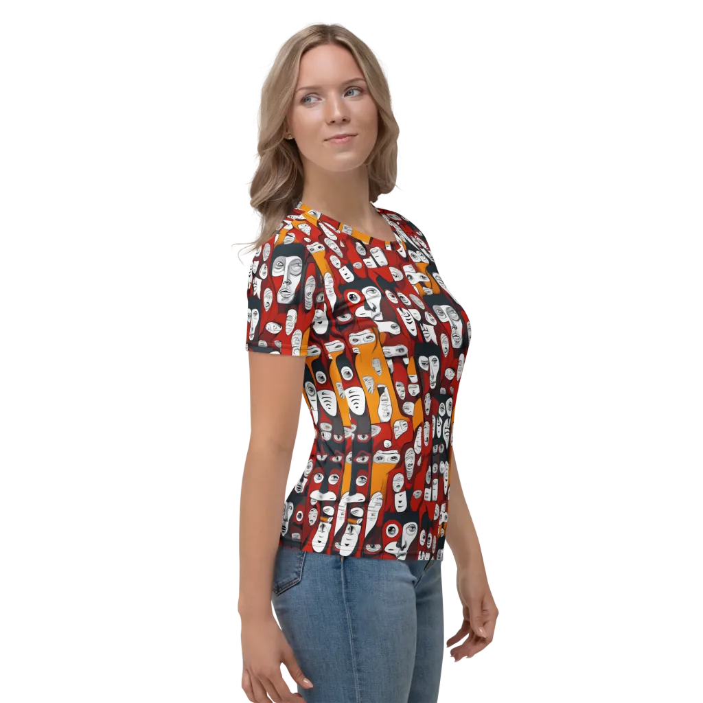 Crimson Visions on Women's Crew Neck T-Shirt — Right sleeve