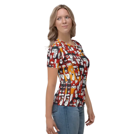 Crimson Visions on a Women's Crew Neck T-Shirt