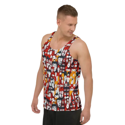 Crimson Visions on a Men's Tank Top