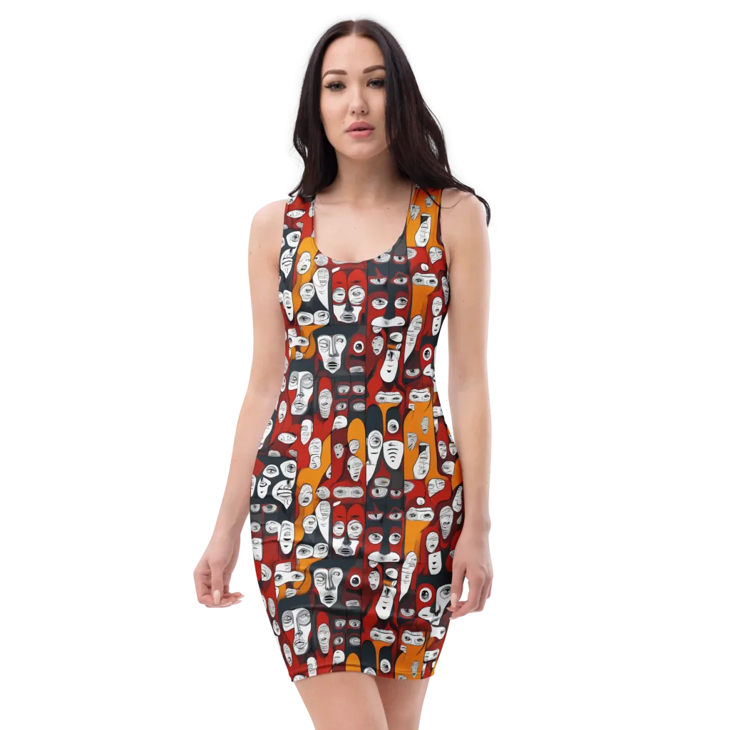 Crimson Visions on Bodycon Dress — Front