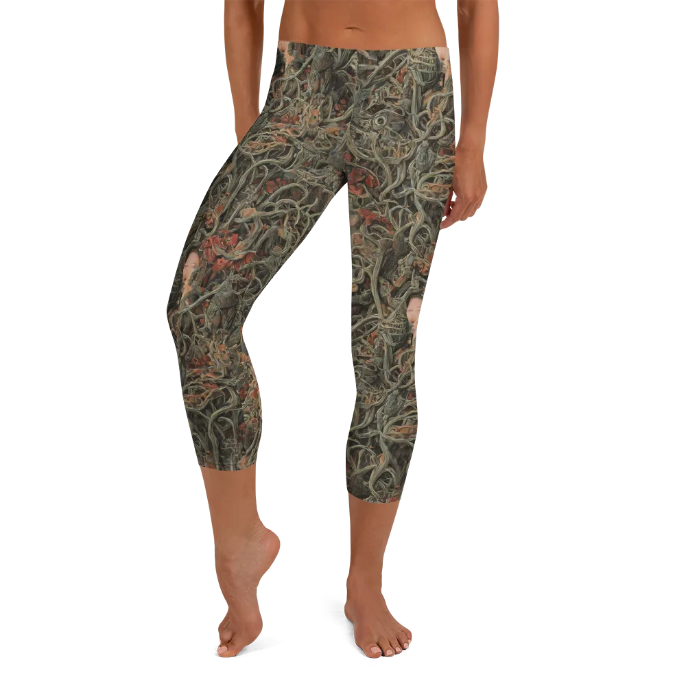 Olive Labyrinth on Capri Leggings — Front