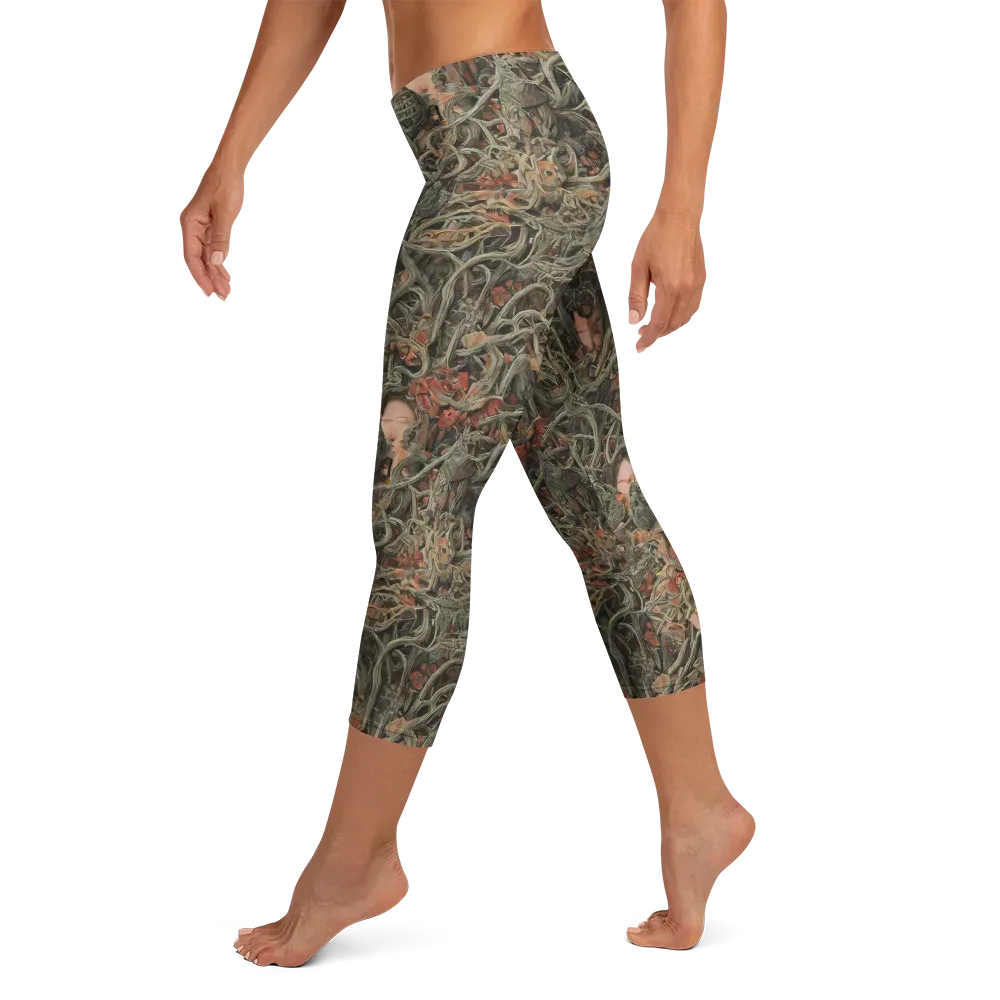 Olive Labyrinth on Capri Leggings — Left