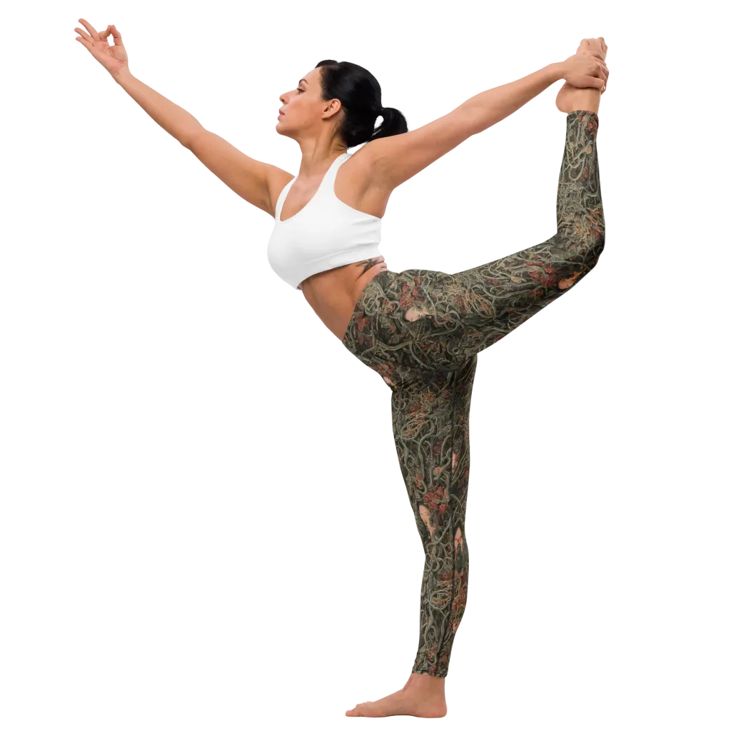 Olive Labyrinth on Yoga Leggings — Front waist