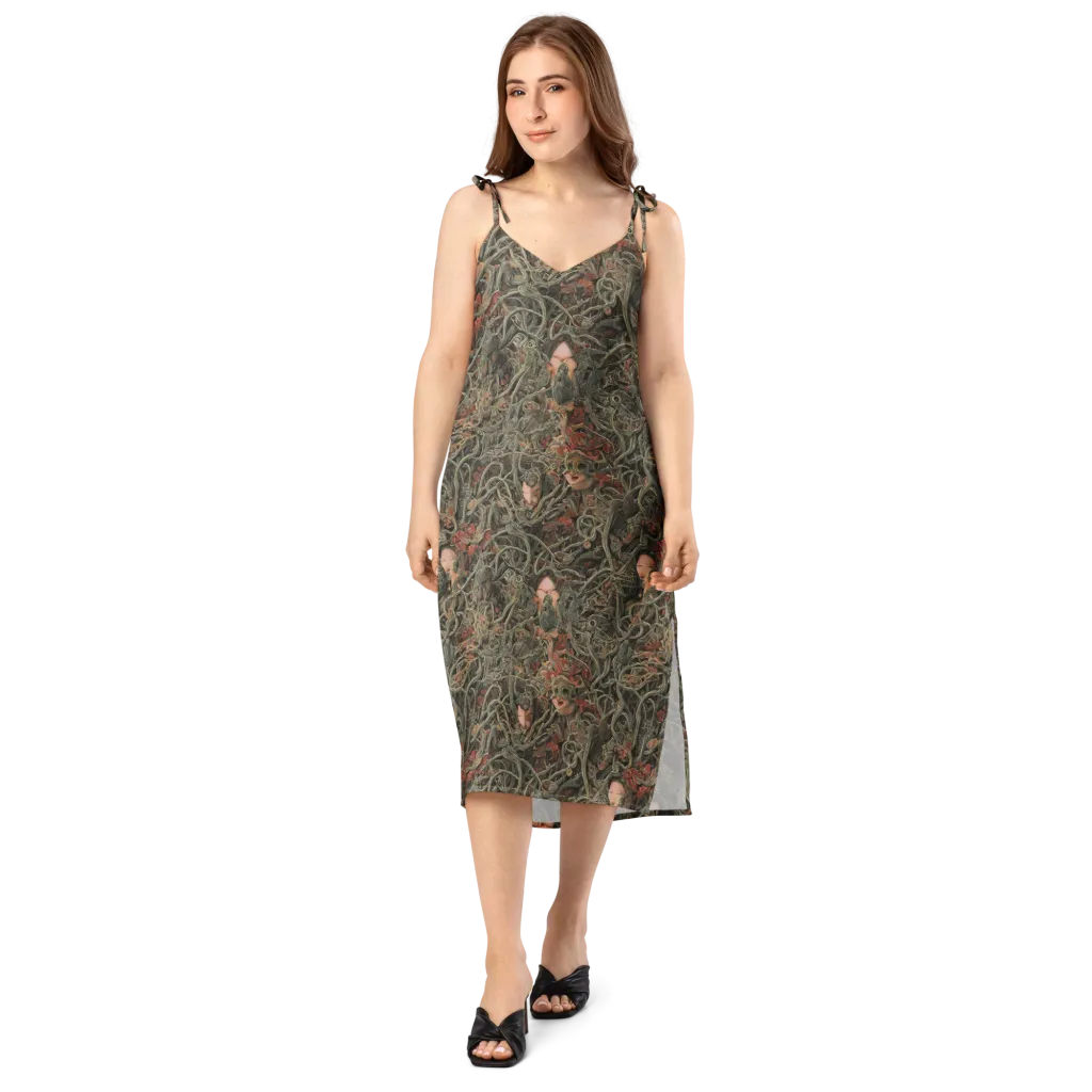 Olive Labyrinth on Slip Dress — Front