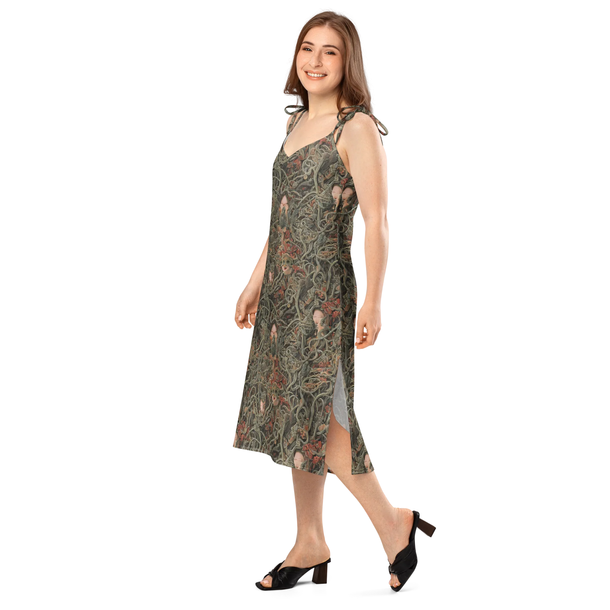 Olive Labyrinth on Slip Dress — Left Front