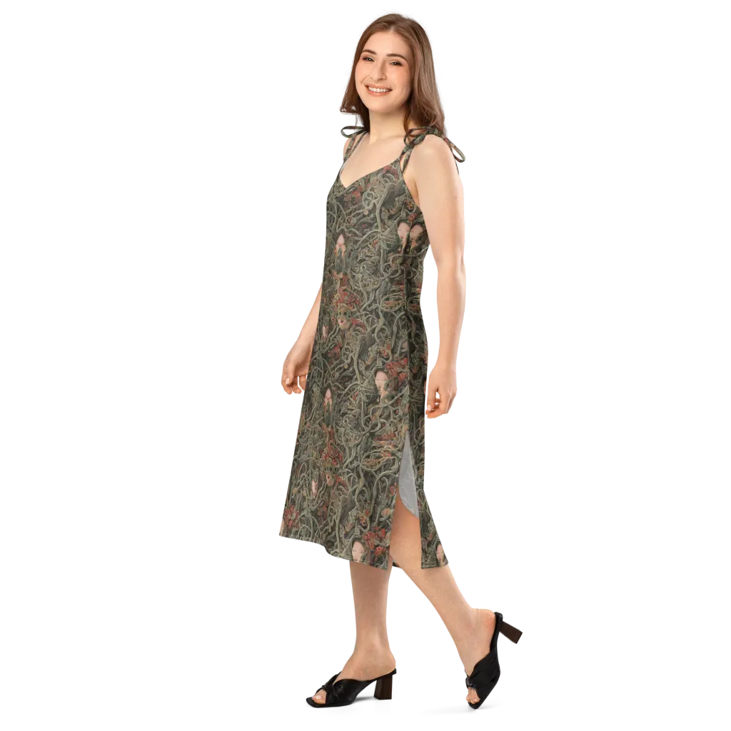 Olive Labyrinth on Slip Dress — Left Front