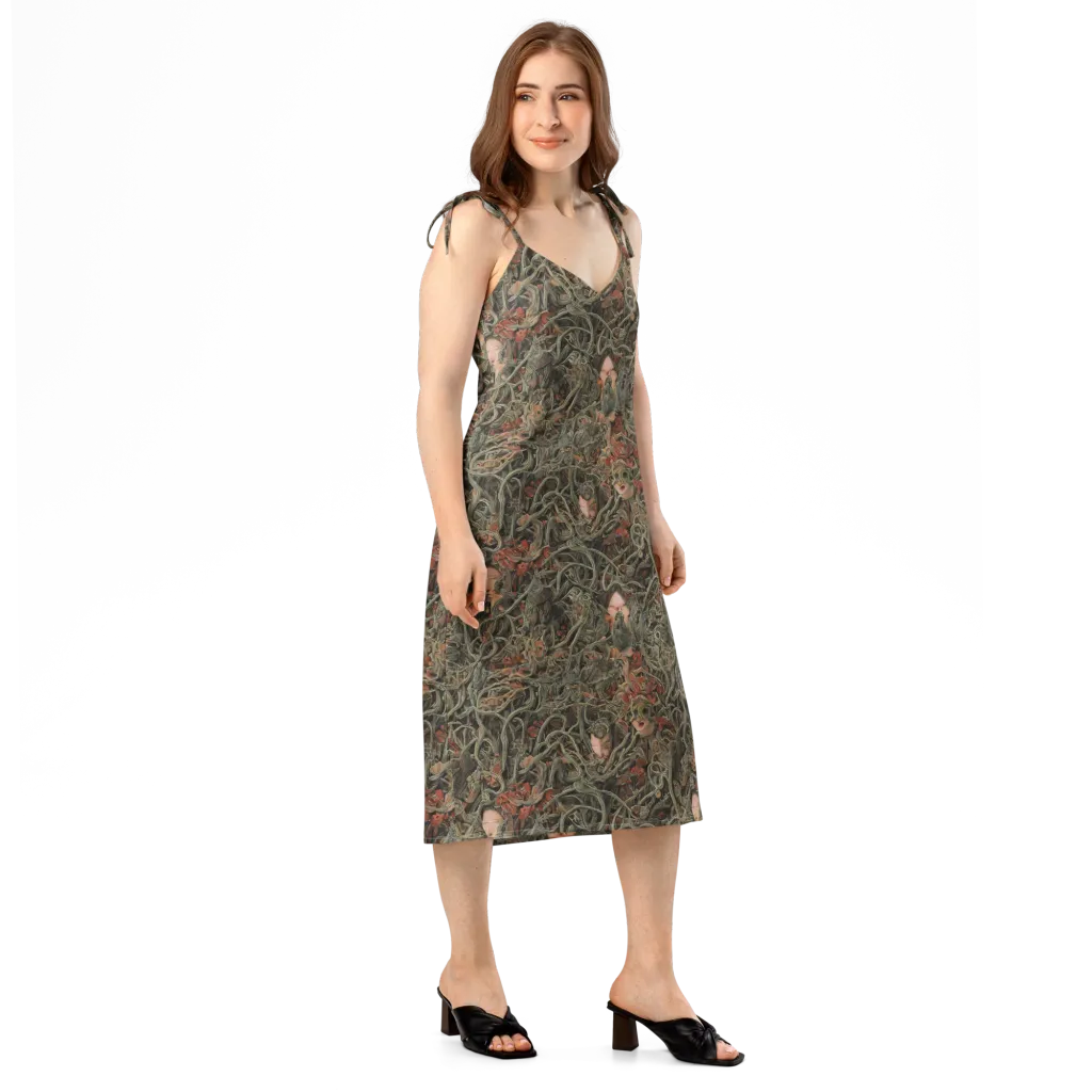 Olive Labyrinth on Slip Dress — Right Front